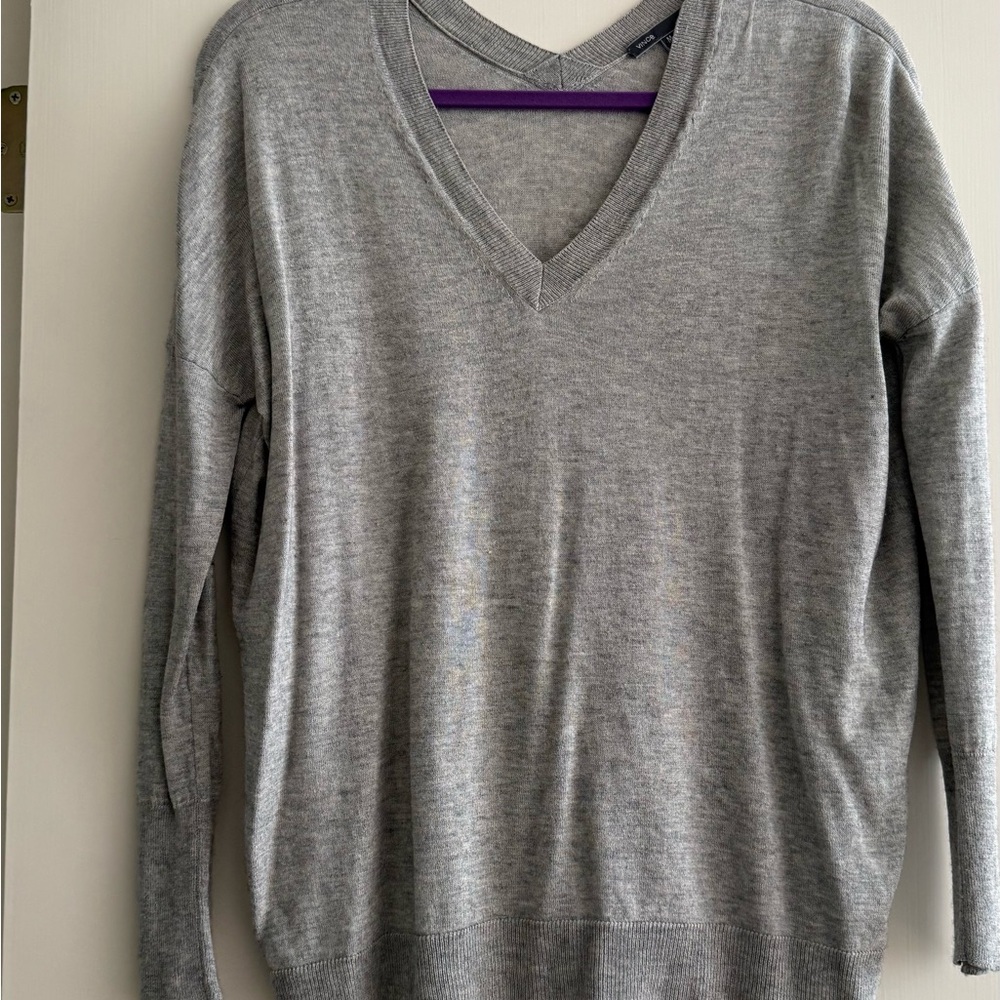 Vince Gray V-Neck Knit Sweater